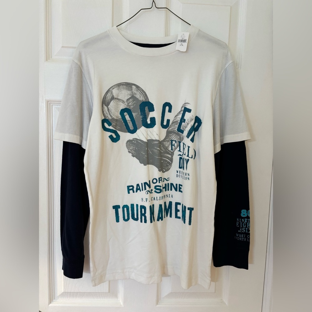 GAP Kids White and Black Long Sleeve Shirt 14/16 NWT